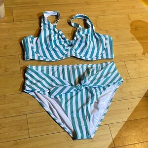 Swimsuits For All Teal and White Striped Bikini